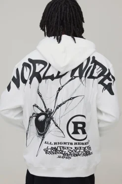 Sweat À Casynthétiqueche Blanc Oversize Avec Surpiqûres Et Imprimé Araignée