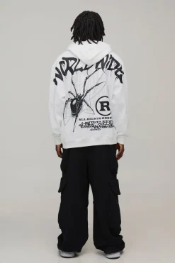 Sweat À Casynthétiqueche Blanc Oversize Avec Surpiqûres Et Imprimé Araignée