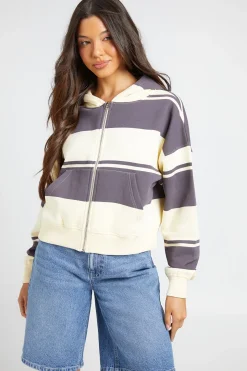 Sweat À Casynthétiqueche Boxy Rayé Avec Fermeture Éclair