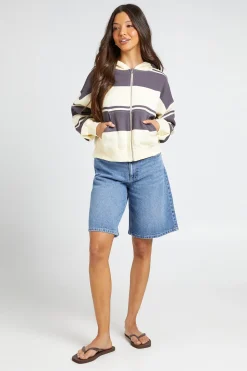 Sweat À Casynthétiqueche Boxy Rayé Avec Fermeture Éclair