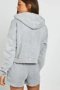boohoo Sweat À Casynthétiqueche Boxy Zippé Effet Délavé À Clous<Femme Sweats À Capuche Et Sweats|Athleisure