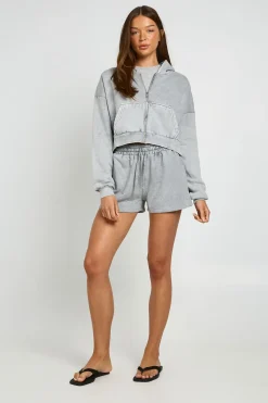 boohoo Sweat À Casynthétiqueche Boxy Zippé Effet Délavé À Clous<Femme Sweats À Capuche Et Sweats|Athleisure