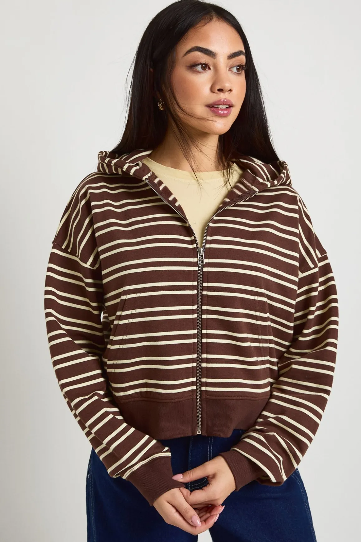 Sweat À Casynthétiqueche Boxy Zippé À Rayures