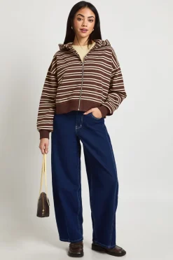 Sweat À Casynthétiqueche Boxy Zippé À Rayures