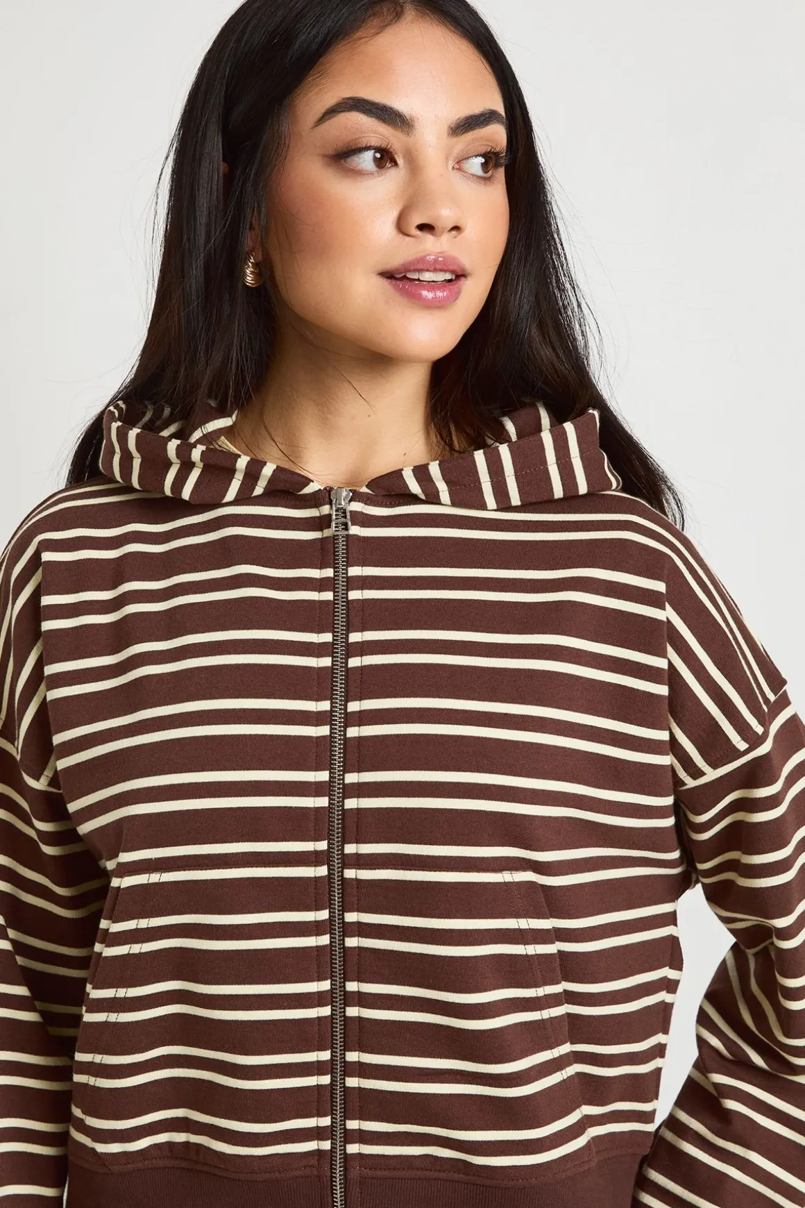 Sweat À Casynthétiqueche Boxy Zippé À Rayures