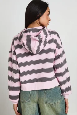 Sweat À Casynthétiqueche Boxy Zippé À Rayures