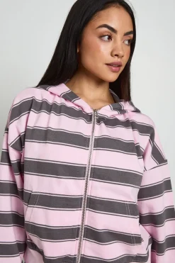 Sweat À Casynthétiqueche Boxy Zippé À Rayures