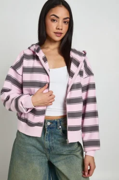 Sweat À Casynthétiqueche Boxy Zippé À Rayures