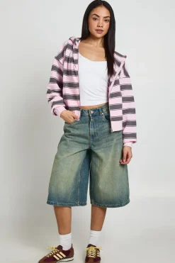Sweat À Casynthétiqueche Boxy Zippé À Rayures