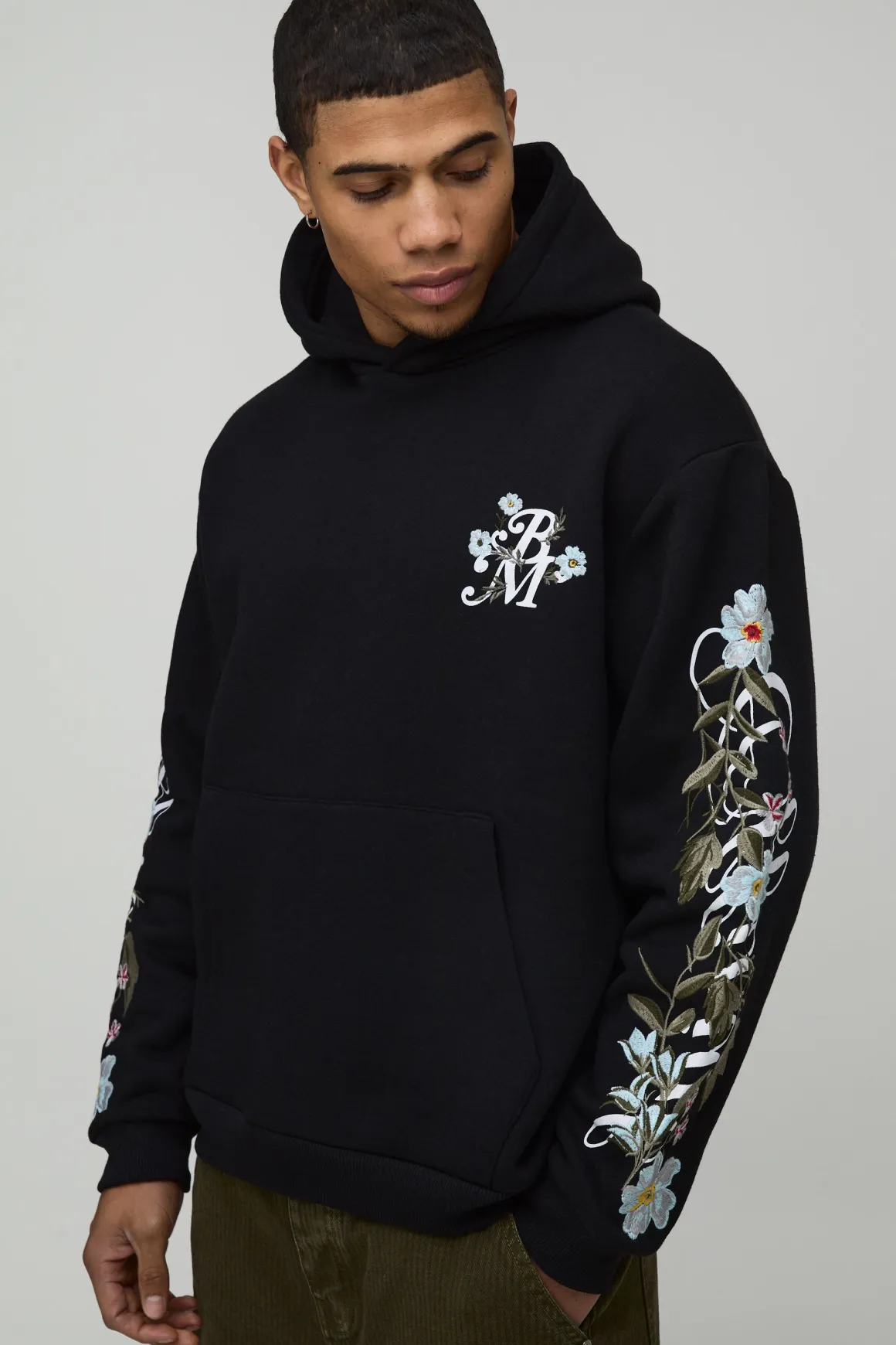 Sweat À Casynthétiqueche Broderie Florale Surdimensionnée Sur Les Manches