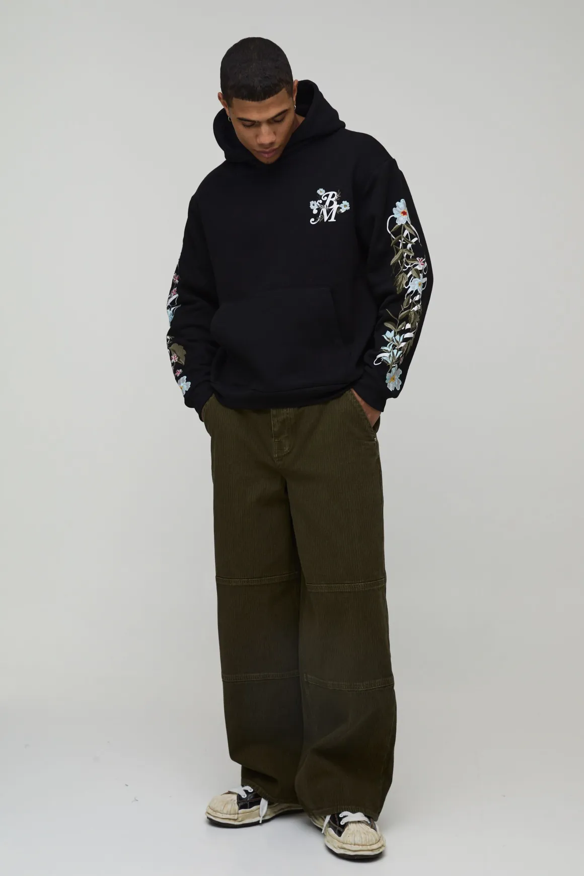 Sweat À Casynthétiqueche Broderie Florale Surdimensionnée Sur Les Manches