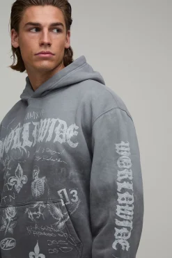 Sweat À Casynthétiqueche Charbon Oversize Ample Imprimé Graffiti Gothique Effet Spray Délavé