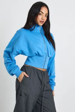 boohoo Sweat à Casynthétiqueche Col Montant Taille Cintrée avec Fermeture Éclair<Femme Sweats À Capuche Et Sweats|Sweats À Capuche Et Sweatshirts