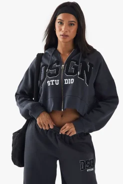 Sweat À Casynthétiqueche Court Boxy Zippé En Tissu Éponge Avec Appliqué Dsgn Studio