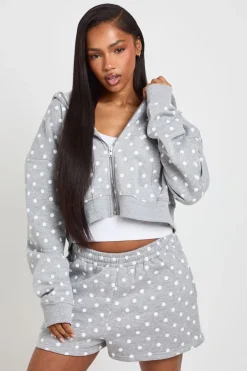 Sweat À Casynthétiqueche Court Boxy Zippé À Pois