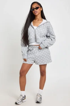 Sweat À Casynthétiqueche Court Boxy Zippé À Pois