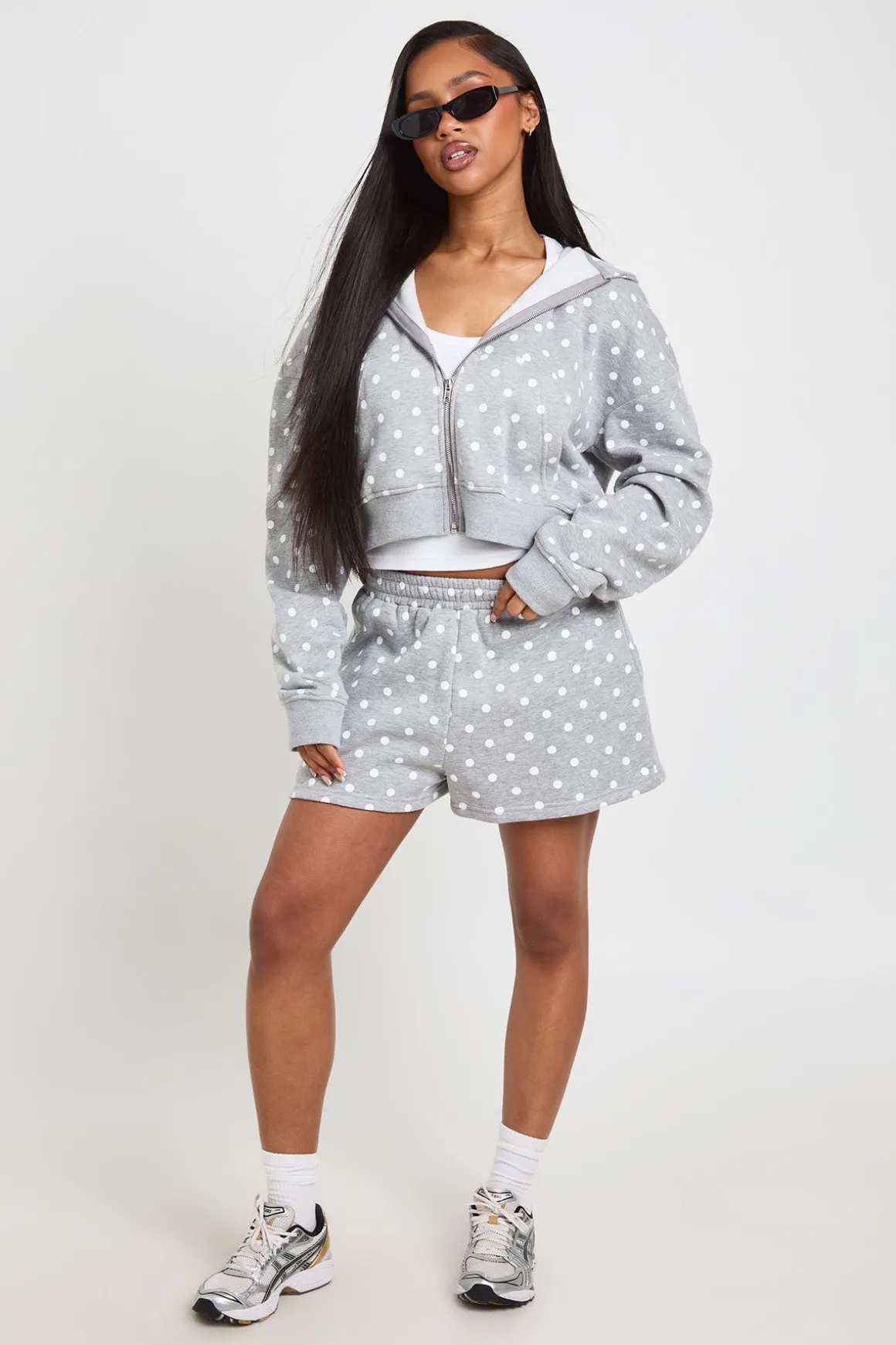 Sweat À Casynthétiqueche Court Boxy Zippé À Pois