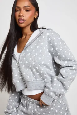Sweat À Casynthétiqueche Court Boxy Zippé À Pois