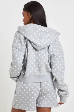 Sweat À Casynthétiqueche Court Boxy Zippé À Pois