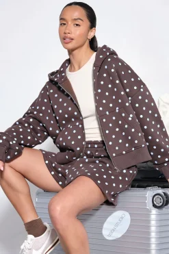 boohoo Sweat À Casynthétiqueche Court Boxy Zippé À Pois<Femme Looks Chocolat|Pois