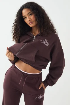Sweat à Casynthétiqueche Court DSGN Studio Contrast Script Boxy Crop avec Zip