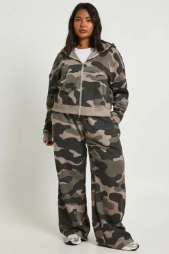 Sweat À Casynthétiqueche Court Ajusté Zippé Imprimé Camouflage Grande Taille