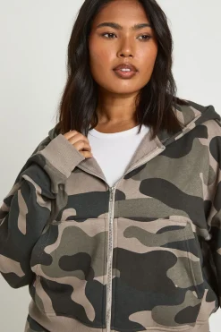 Sweat À Casynthétiqueche Court Ajusté Zippé Imprimé Camouflage Grande Taille