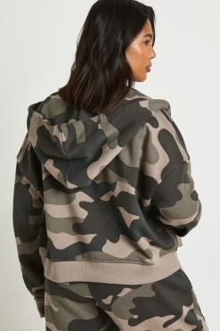 Sweat À Casynthétiqueche Court Ajusté Zippé Imprimé Camouflage Grande Taille