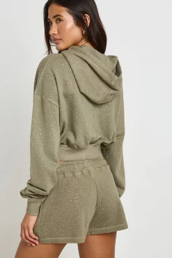 Sweat À Casynthétiqueche Court Boxy Zippé Effet Délavé À Strass