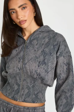 boohoo Sweat À Casynthétiqueche Court Imprimé Synthétique Avec Zip Intégral<Femme Sweats À Capuche Et Sweats|Athleisure