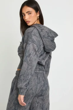 boohoo Sweat À Casynthétiqueche Court Imprimé Synthétique Avec Zip Intégral<Femme Sweats À Capuche Et Sweats|Athleisure