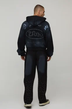 Sweat À Casynthétiqueche Court Boxy Délavé Usé À Strass