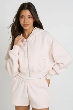 Sweat À Casynthétiqueche Court Boxy Zippé Avec Détails Cloutés