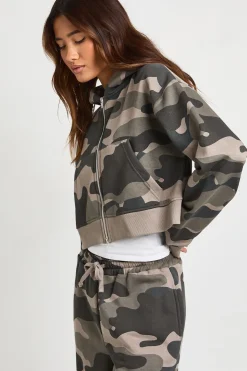 Sweat À Casynthétiqueche Court Ajusté Zippé À Imprimé Camouflage