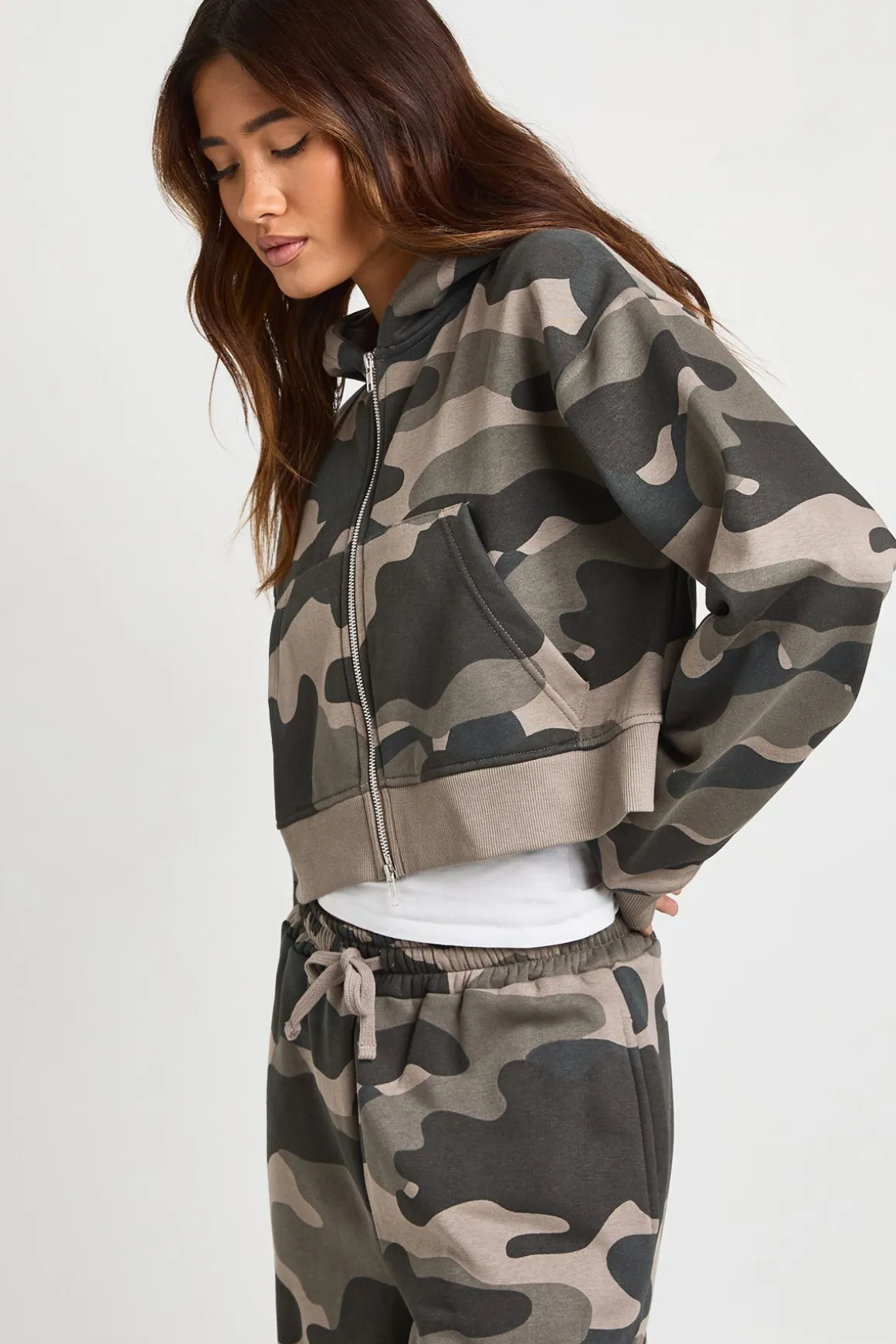 Sweat À Casynthétiqueche Court Ajusté Zippé À Imprimé Camouflage