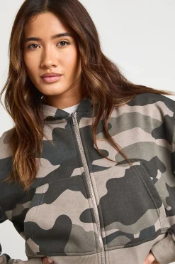 Sweat À Casynthétiqueche Court Ajusté Zippé À Imprimé Camouflage