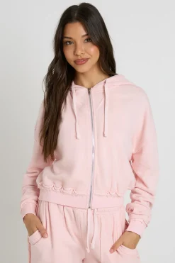 Sweat À Casynthétiqueche Court Zippé Effet Délavé Usé En Molleton Bouclette