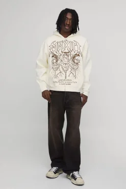 Sweat À Casynthétiqueche Écru Oversize Boxy Avec Imprimé Aigle Et Fermeture Zippée