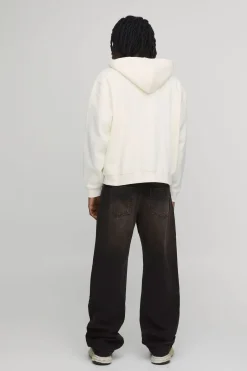 Sweat À Casynthétiqueche Écru Oversize Boxy Avec Imprimé Aigle Et Fermeture Zippée