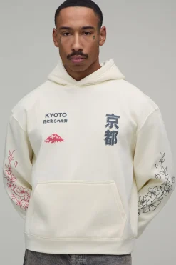 Sweat À Casynthétiqueche Écru Oversize Boxy Imprimé Doodle Kyoto