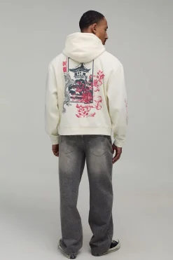 Sweat À Casynthétiqueche Écru Oversize Boxy Imprimé Doodle Kyoto