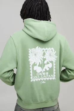 boohooMAN Sweat à Casynthétiqueche Délavé à Imprimé Floral Japonais Coupe Décontractée<Homme Sweats À Capuche Et Sweatshirts|Sweats À Capuche Et Sweats