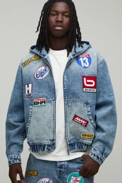 Sweat À Casynthétiqueche En Denim Oversize Avec Écusson Moto