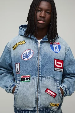 Sweat À Casynthétiqueche En Denim Oversize Avec Écusson Moto
