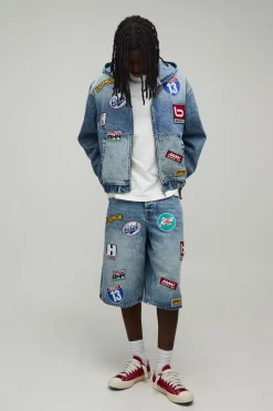 Sweat À Casynthétiqueche En Denim Oversize Avec Écusson Moto