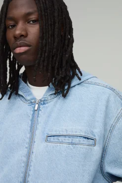 Sweat À Casynthétiqueche En Denim Oversize Boxy Avec Fermeture Éclair Essential