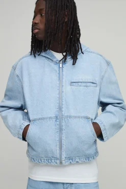 Sweat À Casynthétiqueche En Denim Oversize Boxy Avec Fermeture Éclair Essential