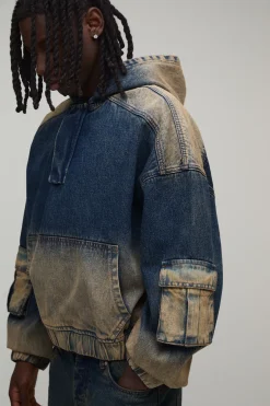 Sweat À Casynthétiqueche En Denim Coupe Ballon Ample Oversize