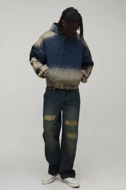 Sweat À Casynthétiqueche En Denim Coupe Ballon Ample Oversize