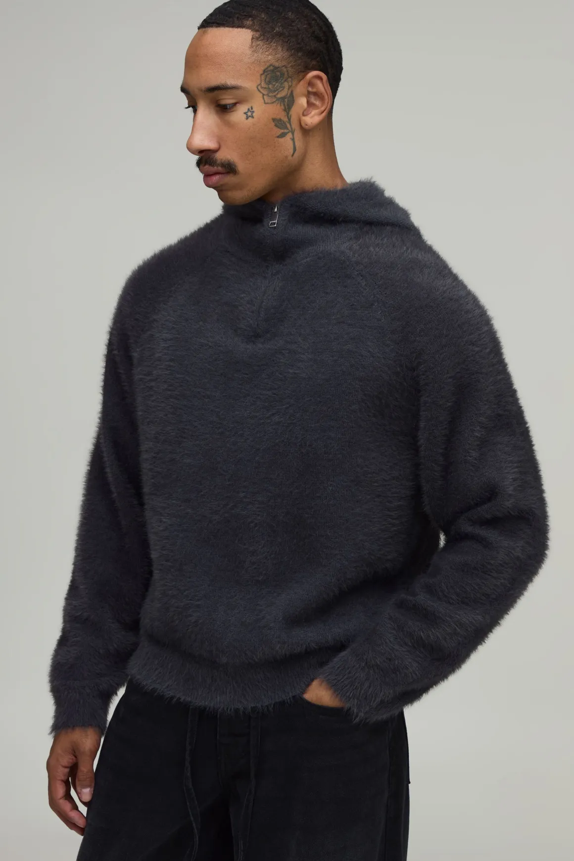 Sweat À Casynthétiqueche En Maille Duveteuse Extrême Coupe Décontractée Raglan